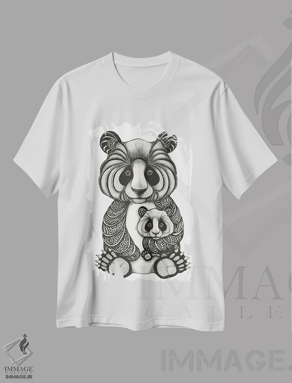 تیشرت طرح دار مامان پاندا و بچه اش، هنر تزئینی سیاه و سفید اثر آن هاچینسون | immage.ir