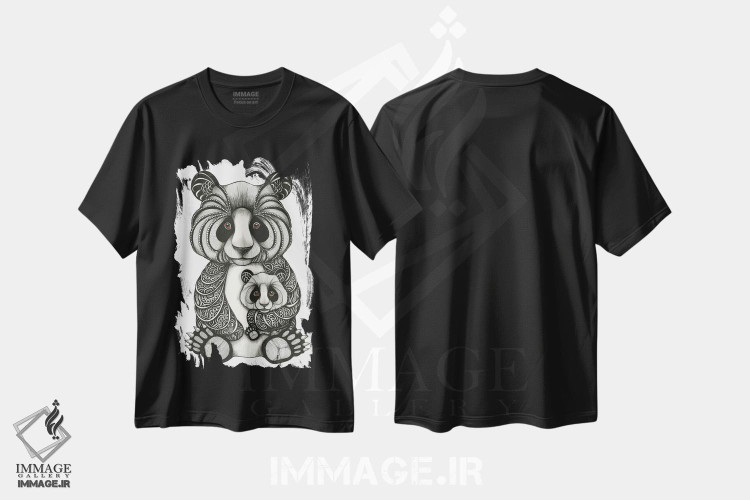 تیشرت طرح دار مامان پاندا و بچه اش، هنر تزئینی سیاه و سفید اثر آن هاچینسون | فروشگاه ایماژ