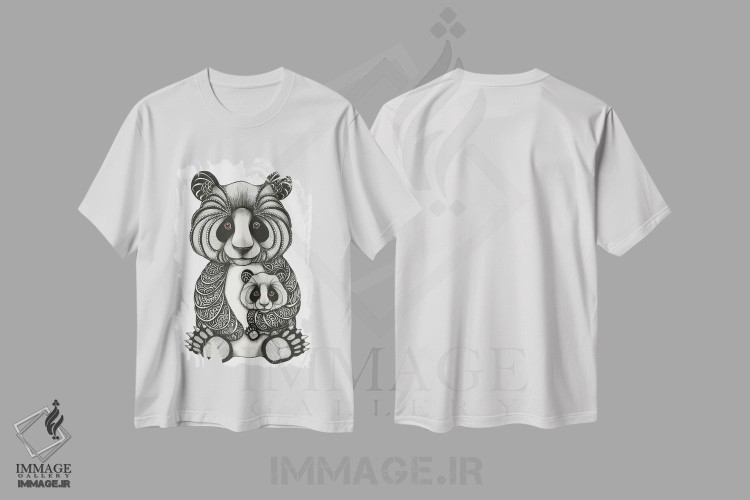 تیشرت طرح دار مامان پاندا و بچه اش، هنر تزئینی سیاه و سفید اثر آن هاچینسون | immage.ir