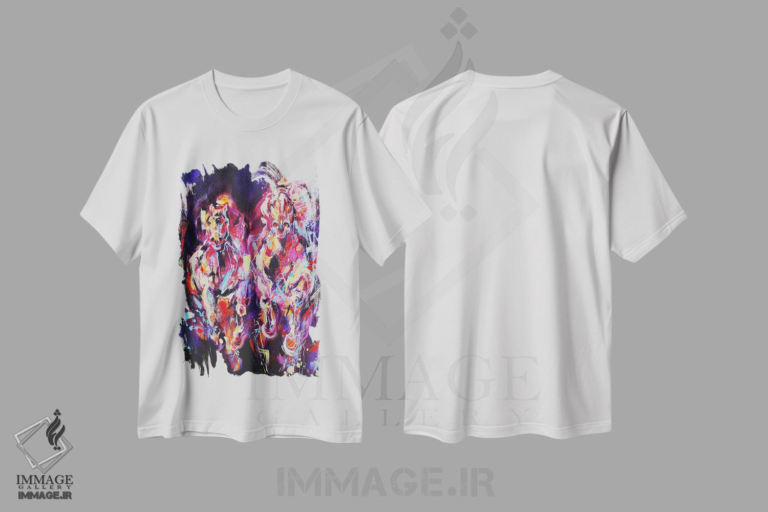 تیشرت طرح دار اسب دوانی، دکور معاصر اثر آنا چر | فروشگاه ایماژ