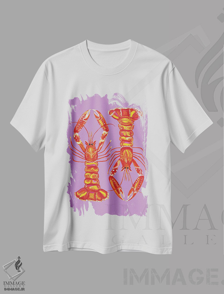 تیشرت طرح دار لنگوستین ها روی بنفش، هنر فاخر معاصر اثر آلیس استراکر | immage.ir