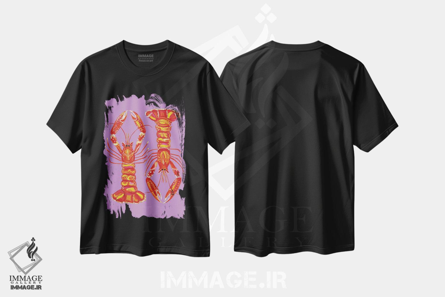 تیشرت طرح دار لنگوستین ها روی بنفش، هنر فاخر معاصر اثر آلیس استراکر | فروشگاه ایماژ