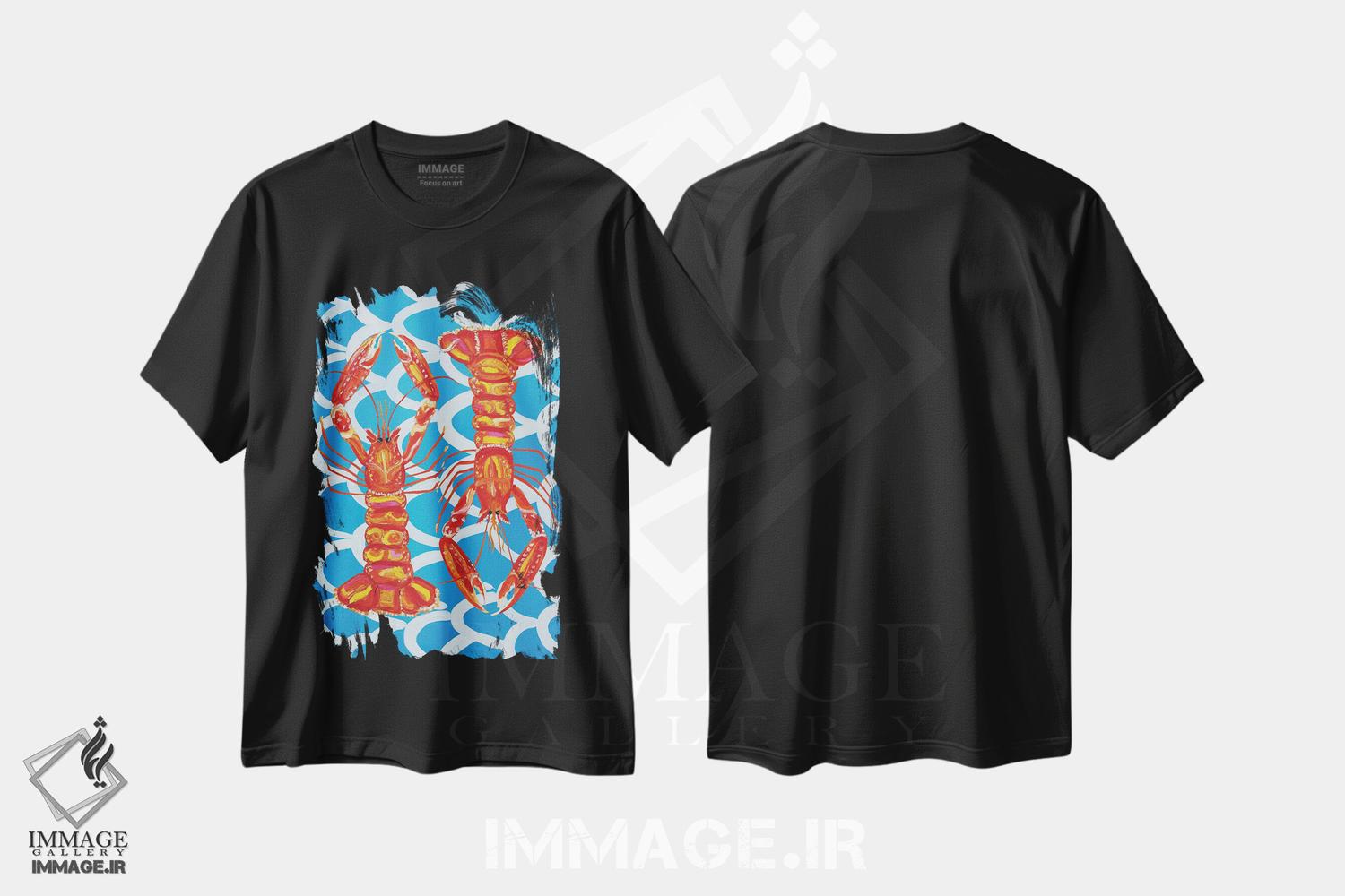 تیشرت طرح دار لنگوستین ها روی زمینهٔ موجی آبی، دکور معاصر اثر آلیس استراکر | immage.ir