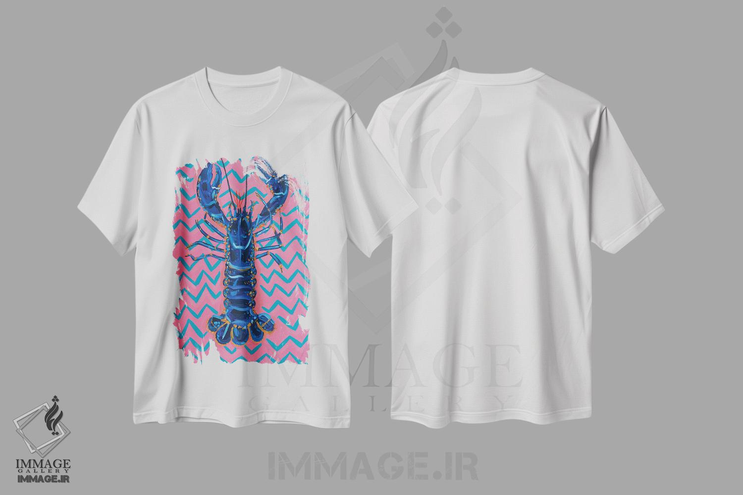 تیشرت طرح دار خرچنگ روی طرح زیگزاگی، هنر فاخر معاصر اثر آلیس استراکر | immage.ir