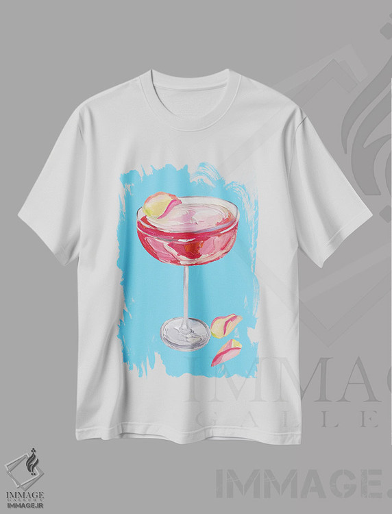 تیشرت طرح دار کوکتل جین رز گازدار روی آبی، دکور معاصر اثر آلیس استراکر | immage.ir