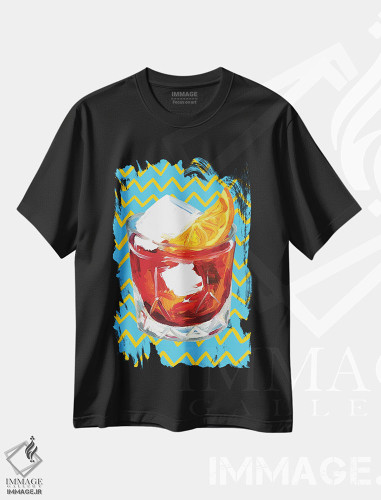 تیشرت طرح دار نگرونی روی زیگزاگ آبی، هنر فاخر معاصر اثر آلیس استراکر | فروشگاه ایماژ