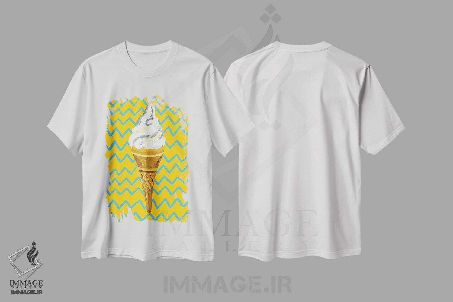تیشرت طرح دار بستنی روی زیگزاگ زرد، هنر فاخر معاصر اثر آلیس استراکر | فروشگاه ایماژ