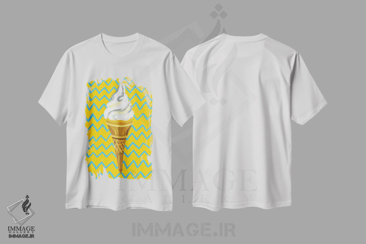 تیشرت طرح دار بستنی روی زیگزاگ زرد، هنر فاخر معاصر اثر آلیس استراکر | فروشگاه ایماژ
