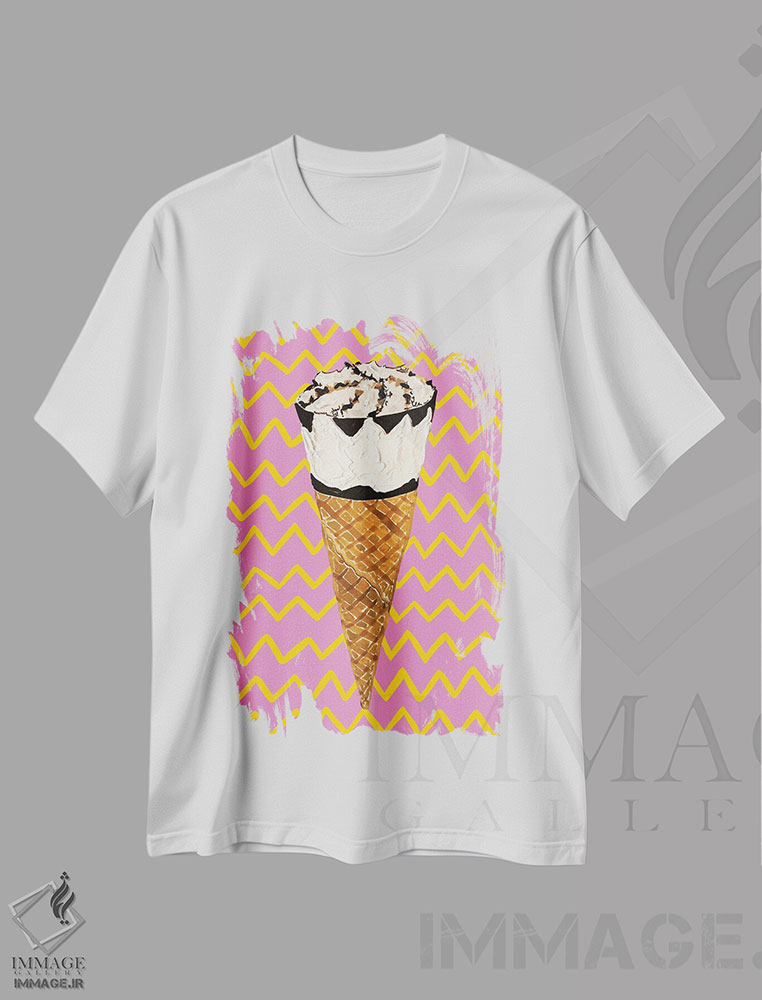 تیشرت طرح دار کورنتو روی زیگزاگ صورتی، هنر فاخر معاصر اثر آلیس استراکر | فروشگاه ایماژ