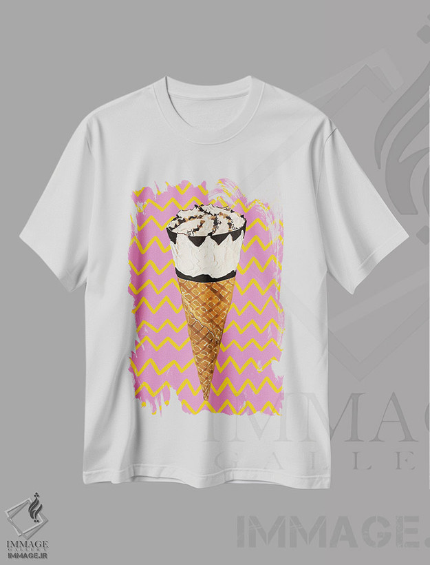 تیشرت طرح دار کورنتو روی زیگزاگ صورتی، هنر فاخر معاصر اثر آلیس استراکر | فروشگاه ایماژ