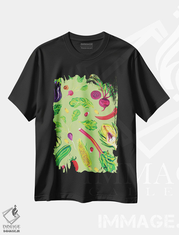 تیشرت طرح دار سبزیجات بهاری سبز، هنر فاخر معاصر اثر آلیس استراکر | immage.ir