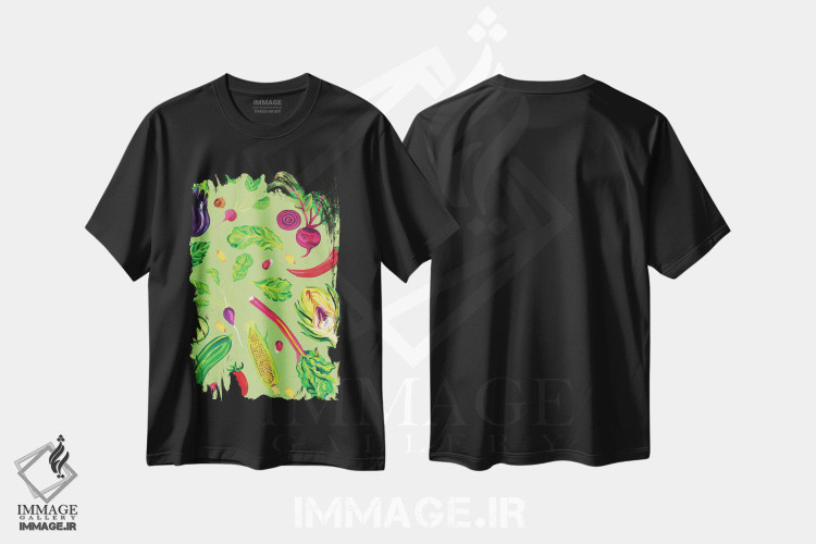 تیشرت طرح دار سبزیجات بهاری سبز، هنر فاخر معاصر اثر آلیس استراکر | immage.ir