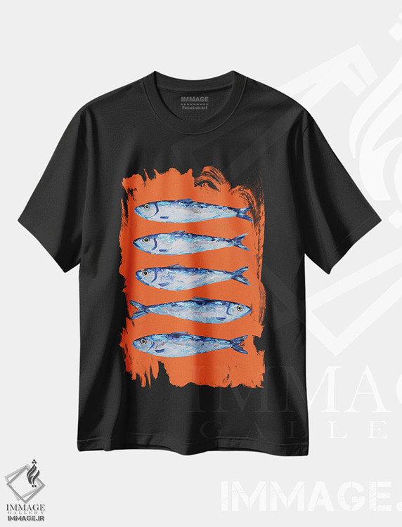 تیشرت طرح دار ساردین روی نارنجی، تزئینی اثر آلیس استراکر | فروشگاه ایماژ