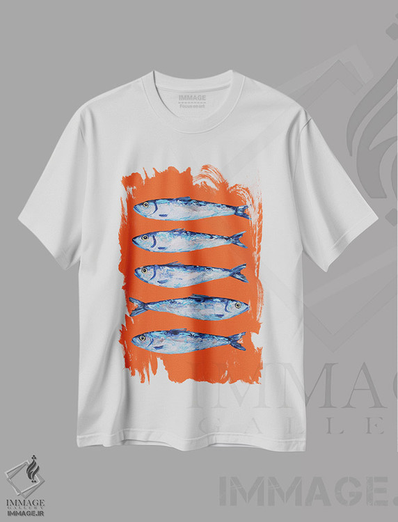 تیشرت طرح دار ساردین روی نارنجی، تزئینی اثر آلیس استراکر | immage.ir