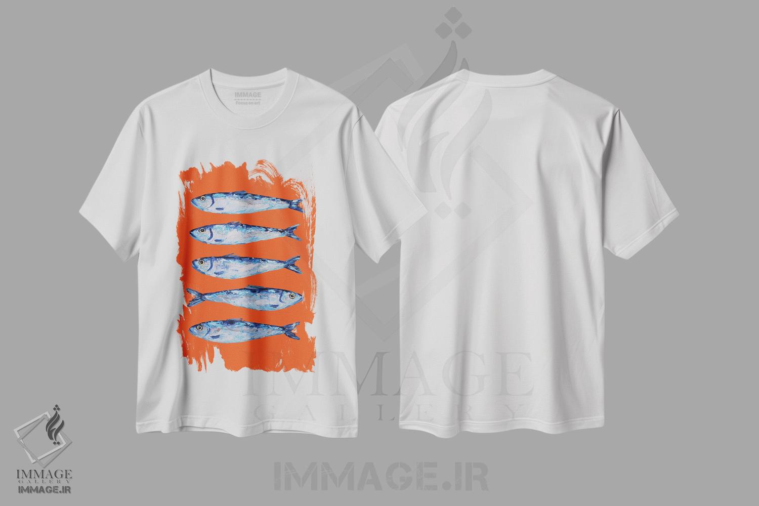تیشرت طرح دار ساردین روی نارنجی، تزئینی اثر آلیس استراکر | immage.ir