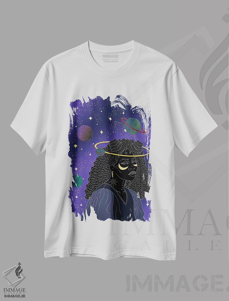تیشرت طرح دار آسمانی، هنر آمریکایی آفریقایی تبار اثر آیسلین اف | فروشگاه ایماژ