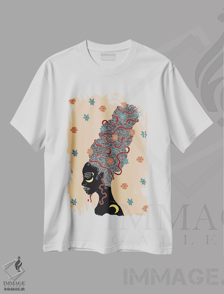 تیشرت طرح دار بهار، هلو، هنر آمریکایی آفریقایی تبار اثر آیسلین اف | فروشگاه ایماژ
