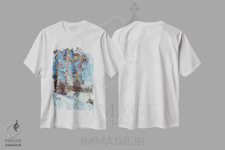 تیشرت طرح دار درخت غان در زمستان، دکور معاصر اثر اندریی کوتساچنکو | فروشگاه ایماژ