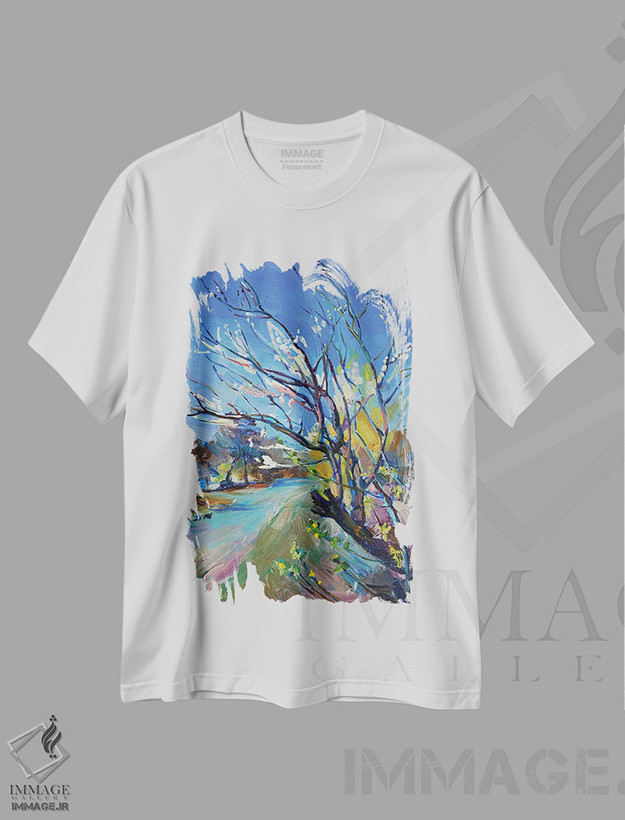 تیشرت طرح دار شکوفه دهی بهار درختان، دکور معاصر اثر اندریی کوتساچنکو | فروشگاه ایماژ
