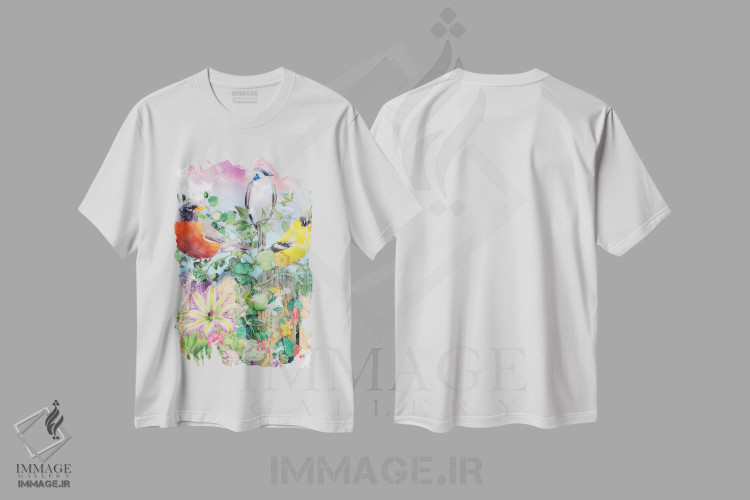 تیشرت طرح دار باغ پرندگان و شکوفه ها II، دکور معاصر اثر ایمی استوارت | immage.ir