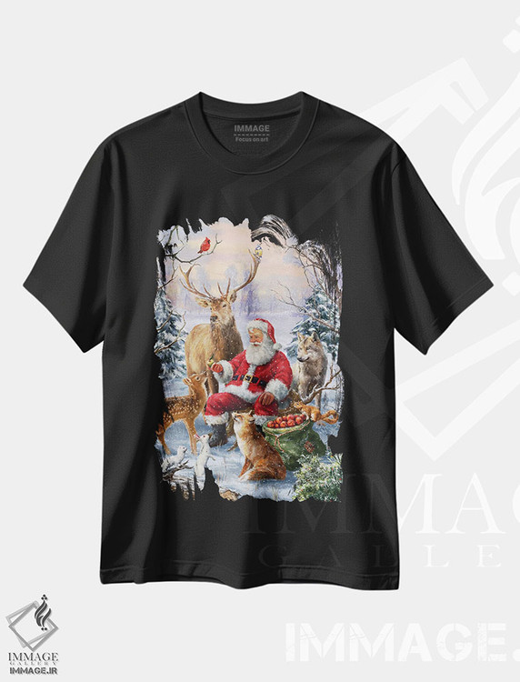 تیشرت طرح دار حیوانات بابانوئل، دکور تعطیلات اثر علی کورتی | فروشگاه ایماژ