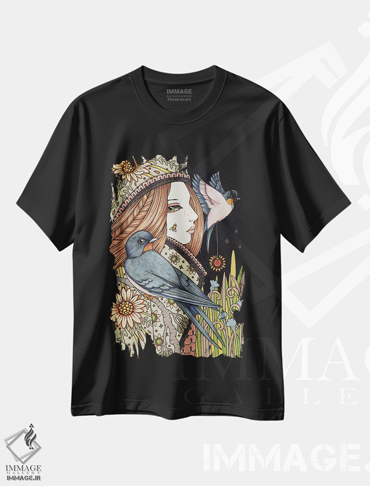 تیشرت طرح دار جنب وجوش تابستان، هنر عامیانه اثر آنیتا اینوراریتی | فروشگاه ایماژ