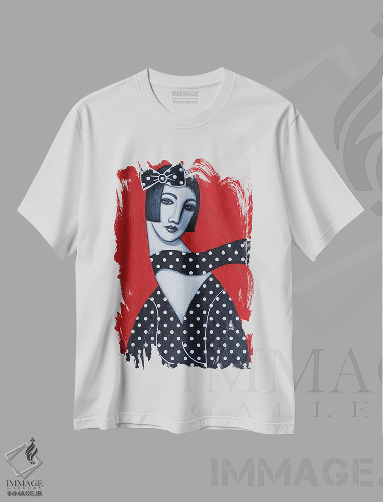 تیشرت طرح دار دختر با لباس خال خالی، هنر فاخر معاصر اثر آسایزا | فروشگاه ایماژ