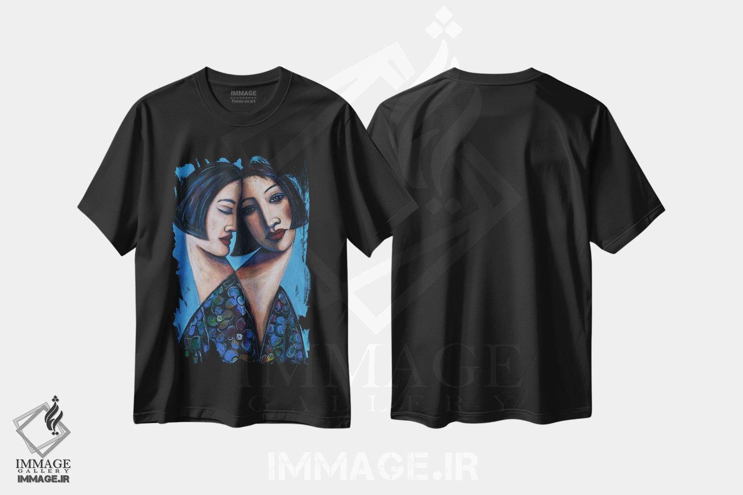 تیشرت طرح دار دو خواهر با بلوز گلدار، هنر فاخر معاصر اثر آسایزا | فروشگاه ایماژ