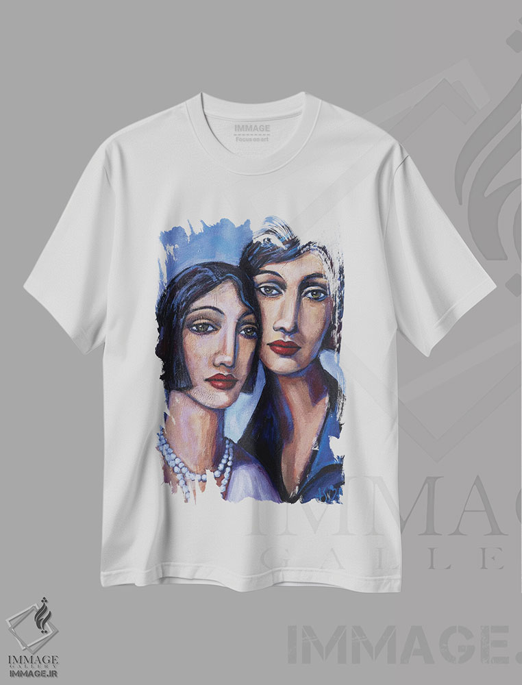 تیشرت طرح دار شانه به شانه، هنر فاخر معاصر اثر آسایزا | فروشگاه ایماژ
