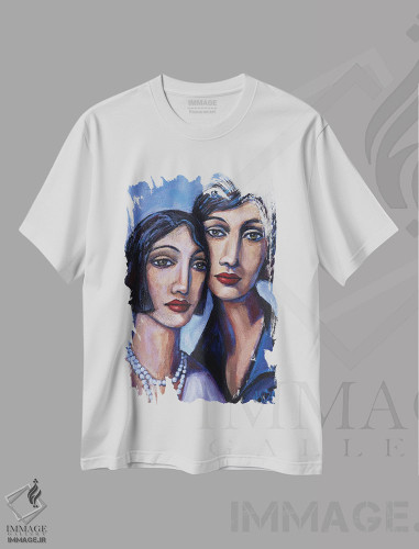 تیشرت طرح دار شانه به شانه، هنر فاخر معاصر اثر آسایزا | فروشگاه ایماژ