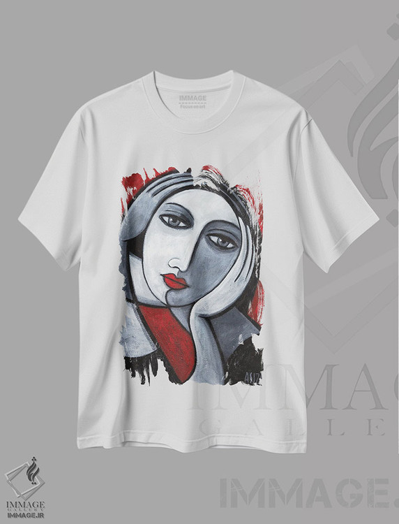 تیشرت طرح دار زن با دو صورت، هنر فاخر معاصر اثر آسایزا | فروشگاه ایماژ