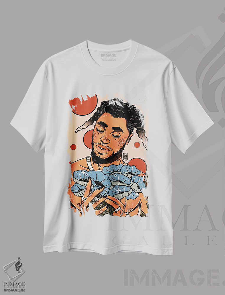 تیشرت طرح دار خشخاش های آبی، هنر آمریکایی آفریقایی تبار اثر علیجاه وست | immage.ir