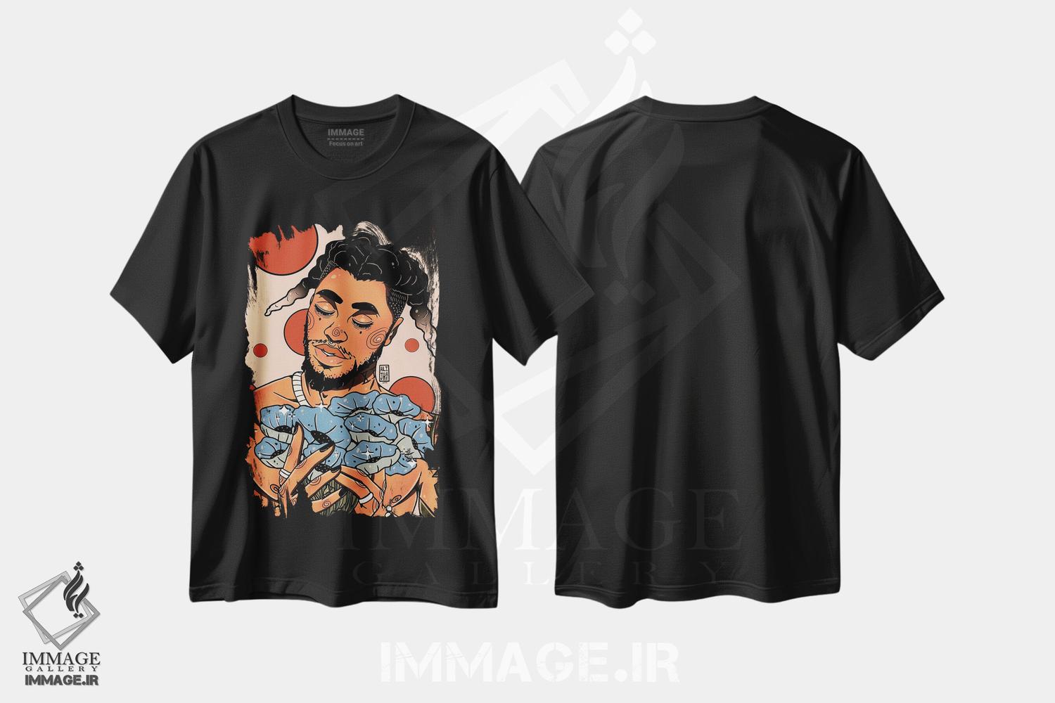 تیشرت طرح دار خشخاش های آبی، هنر آمریکایی آفریقایی تبار اثر علیجاه وست | فروشگاه ایماژ