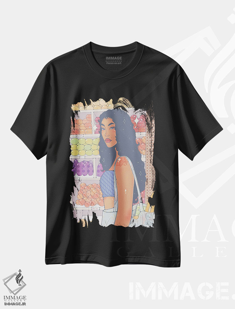 تیشرت طرح دار دختر بازار، هنر آمریکایی آفریقایی تبار اثر علیجاه وست | فروشگاه ایماژ