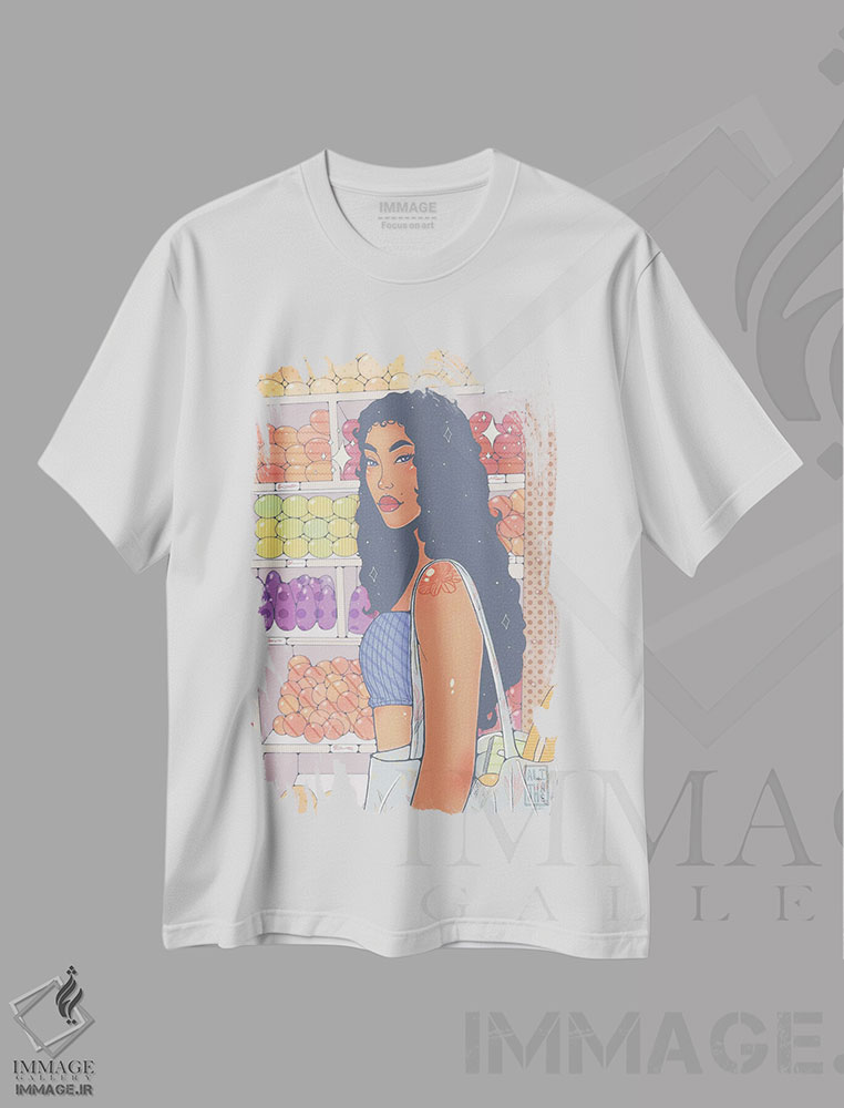 تیشرت طرح دار دختر بازار، هنر آمریکایی آفریقایی تبار اثر علیجاه وست | immage.ir