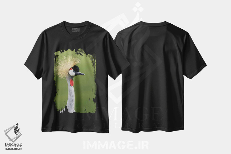 تیشرت طرح دار درنای تاجدار آفریقایی، عکاسی ماکرو اثر آدام جونز | فروشگاه ایماژ