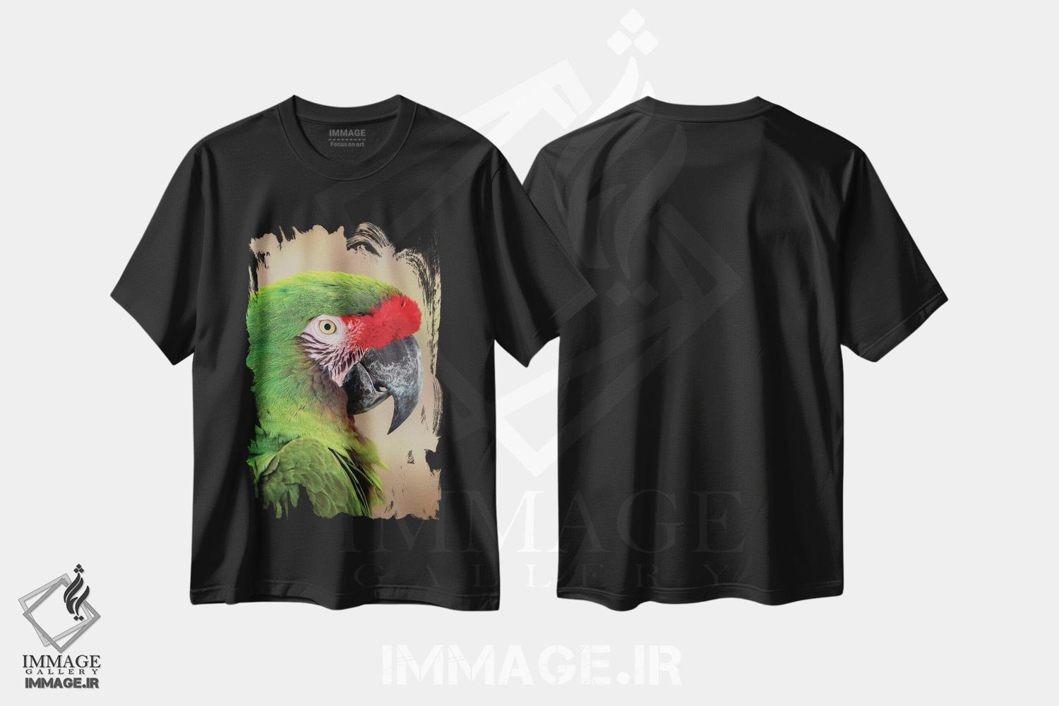 تیشرت طرح دار طوطی بزرگ سبز، بومی آمریکای جنوبی، عکاسی ماکرو اثر آدام جونز | فروشگاه ایماژ
