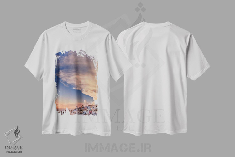 تیشرت طرح دار غروب ابری، اویا، سانتورینی، سیکلادس، یونان، مدیوم اثر آدام جونز | immage.ir