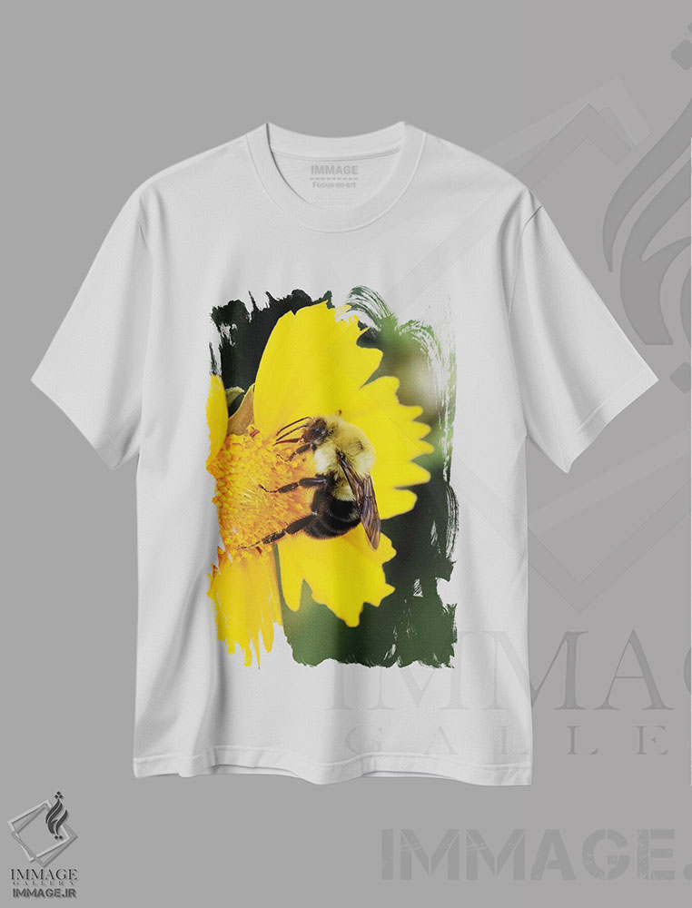 تیشرت طرح دار زنبور نجار در حال جمع آوری شهد، کنتاکی، عکاسی ماکرو اثر آدام جونز | immage.ir