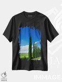 تیشرت طرح دار ردیف درختان سرو، منطقه توسکانی، ایتالیا، مدیوم اثر آدام جونز | فروشگاه ایماژ