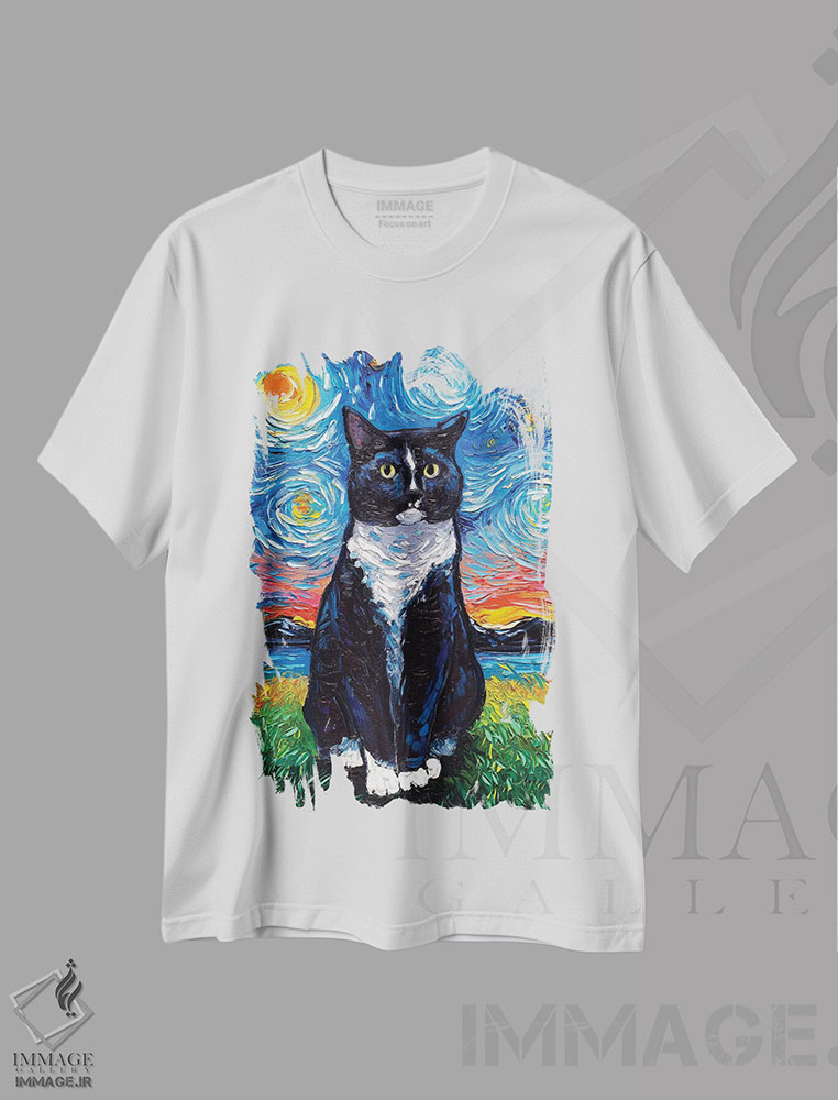 تیشرت طرح دار شب گربه تاکسیدو، مدیوم اثر آجا تریر | immage.ir