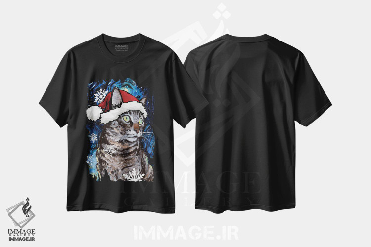 تیشرت طرح دار سنتای گربه تابی، حیوانات کریسمسی اثر آجا تریر | فروشگاه ایماژ