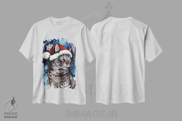 تیشرت طرح دار سنتای گربه تابی، حیوانات کریسمسی اثر آجا تریر | immage.ir