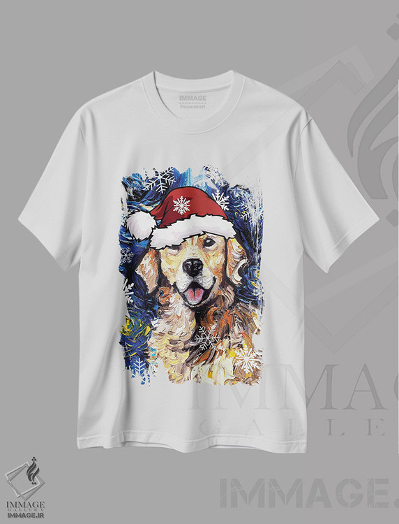تیشرت طرح دار سنتای گلدن رتریور، حیوانات کریسمسی اثر آجا تریر | immage.ir