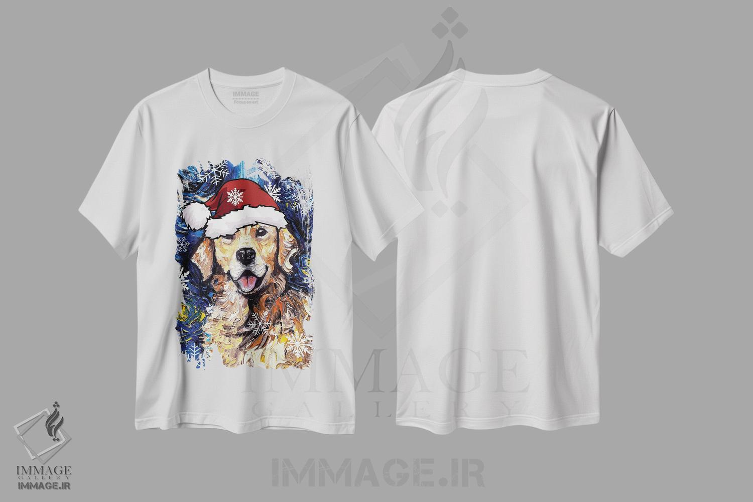 تیشرت طرح دار سنتای گلدن رتریور، حیوانات کریسمسی اثر آجا تریر | immage.ir