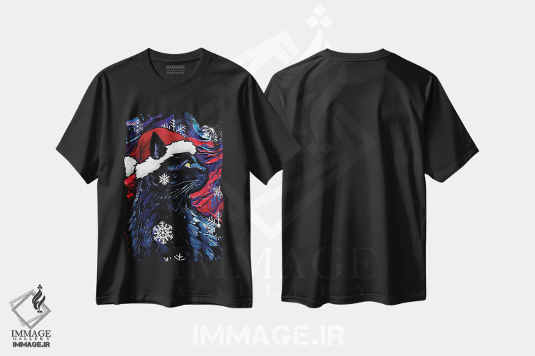 تیشرت طرح دار سنتای گربه سیاه، حیوانات کریسمسی اثر آجا تریر | فروشگاه ایماژ