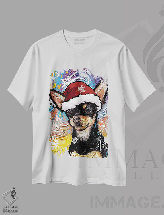 تیشرت طرح دار سنتای چیواوا سیاه و قهوه ای، حیوانات کریسمسی اثر آجا تریر | immage.ir