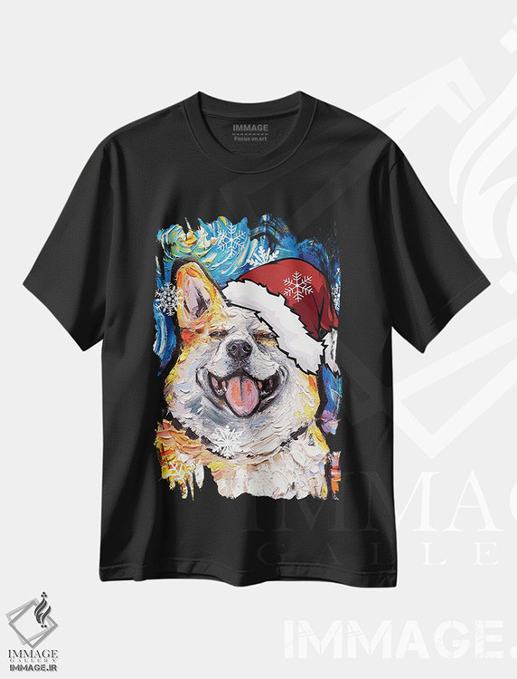 تیشرت طرح دار سنتای کورگی خندان، حیوانات کریسمسی اثر آجا تریر | فروشگاه ایماژ