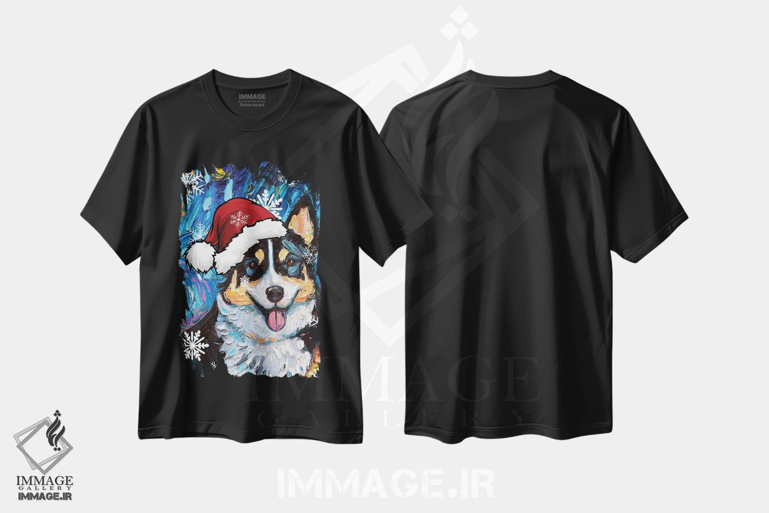 تیشرت طرح دار سنتای کورگی سه رنگ، حیوانات کریسمسی اثر آجا تریر | فروشگاه ایماژ