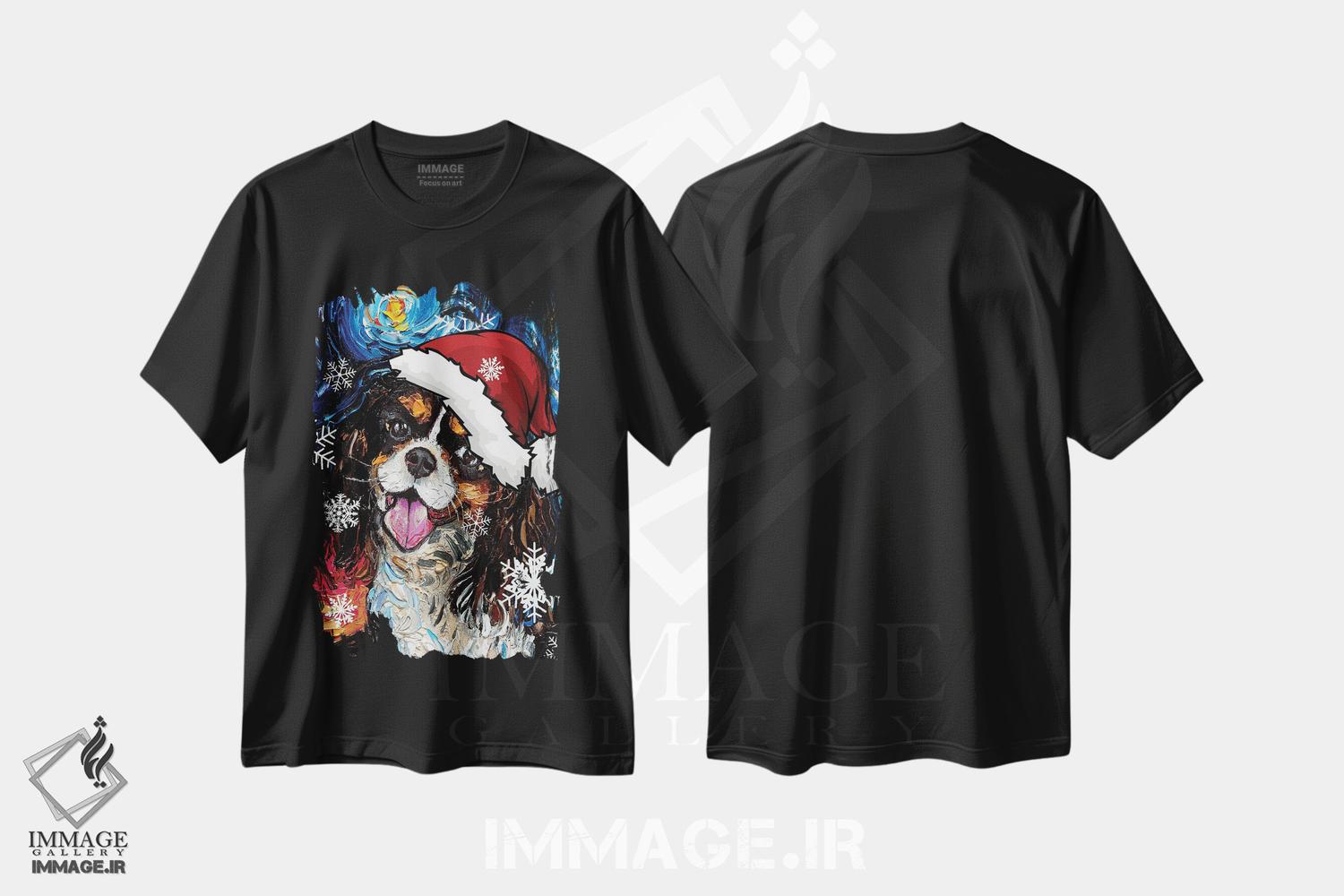 تیشرت طرح دار سنتای اسپانیل کاوالیر سه رنگ، حیوانات کریسمسی اثر آجا تریر | فروشگاه ایماژ